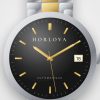 Montre automatique homme Atlas Noir Horlova – gros plan sur le cadran, cadran noir soleillé, index dorés, bracelet acier bicolore