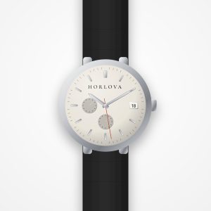 Montre chronographe homme Médina Horlova – vue de face, cadran crème à compteurs, bracelet cuir noir
