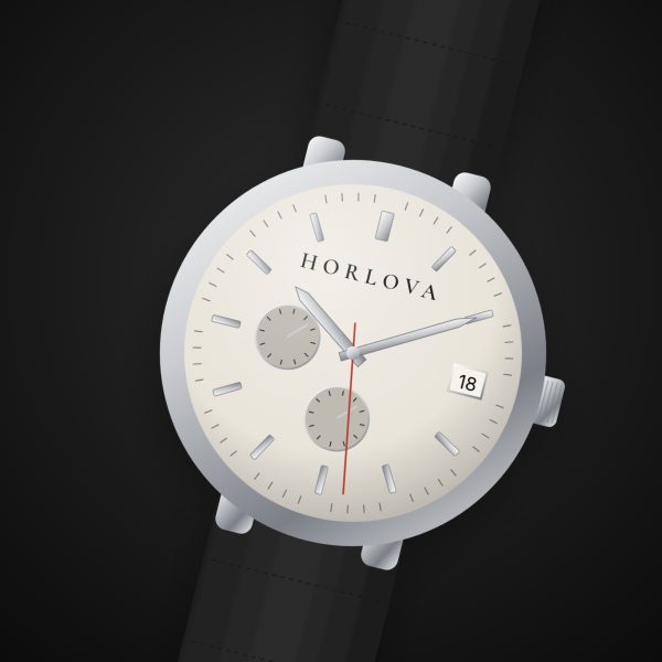 Montre chronographe homme Médina Horlova – sur fond noir, cadran crème à compteurs, bracelet cuir noir