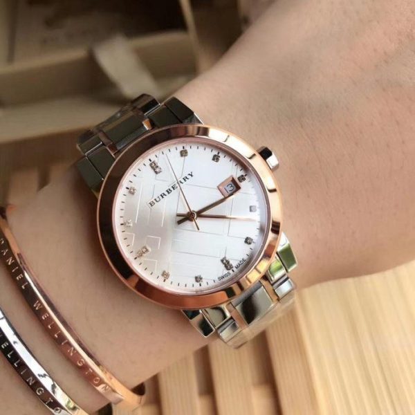 Montre femme Burberry réf. BU9127, mouvement quartz, boîtier 34 mm, acier inoxydable – vue principale, Horlova Maroc