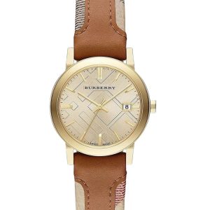Montre femme Burberry 34 mm réf. BU9133, bracelet cuir, mouvement quartz – vue de face | Horlova Maroc