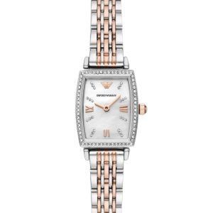 Montre femme Emporio Armani 26 mm réf. AR11519, cadran blanc, bracelet acier, mouvement quartz – vue de face | Horlova Maroc