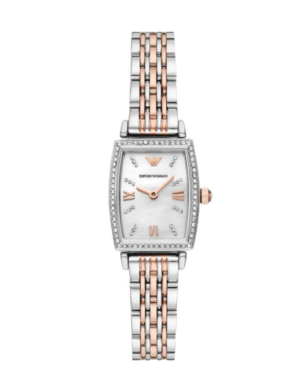 Montre femme Emporio Armani 26 mm réf. AR11519, cadran blanc, bracelet acier, mouvement quartz – vue de face | Horlova Maroc
