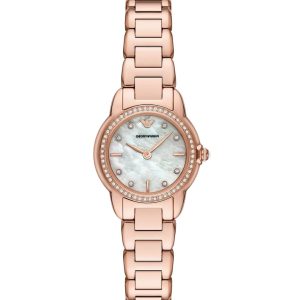 Montre femme Emporio Armani 26 mm réf. AR11671, cadran blanc, bracelet acier, mouvement quartz – vue de face | Horlova Maroc