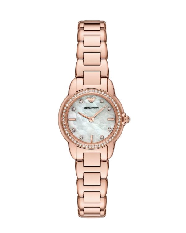 Montre femme Emporio Armani 26 mm réf. AR11671, cadran blanc, bracelet acier, mouvement quartz – vue de face | Horlova Maroc