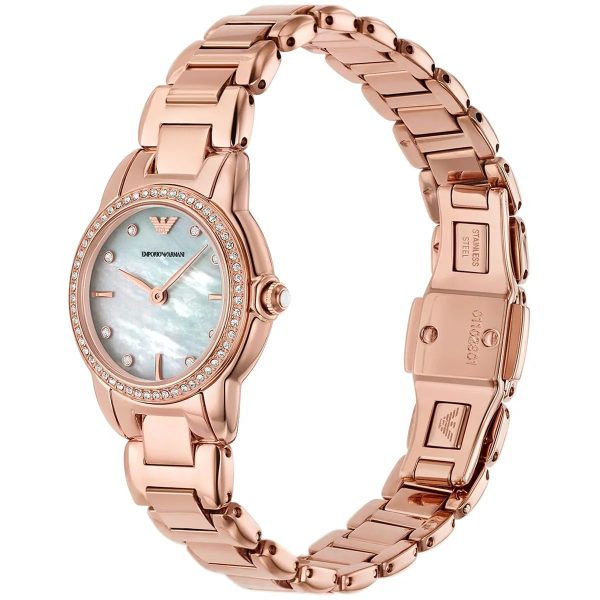 Montre femme Emporio Armani 26 mm réf. AR11671, cadran blanc, bracelet acier – autre angle