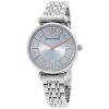 Montre femme Emporio Armani 32 mm réf. AR11594, cadran bleu, bracelet acier – vue de trois-quarts