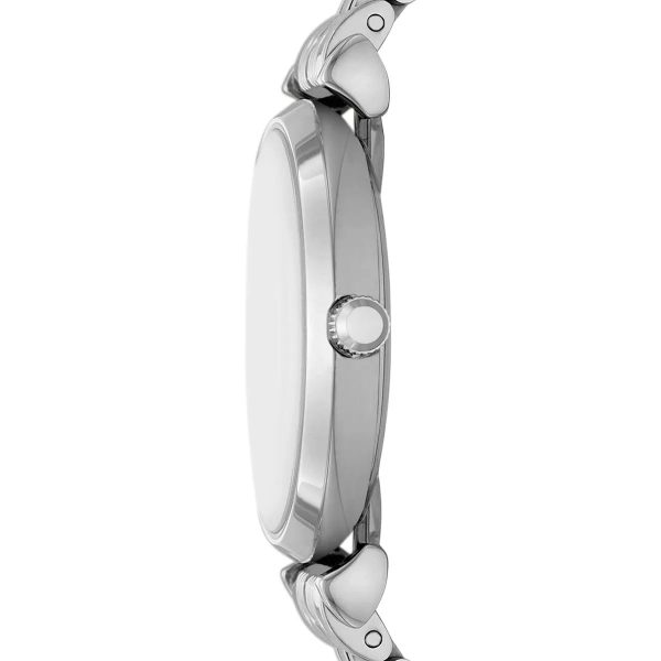 Montre femme Emporio Armani 32 mm réf. AR11594, cadran bleu, bracelet acier, mouvement quartz – autre angle