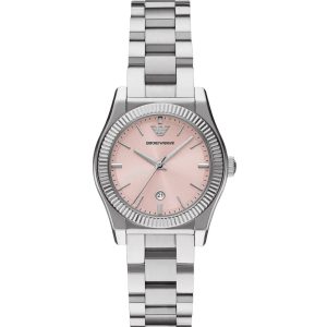Montre femme Emporio Armani 32 mm réf. AR11658, cadran rose, bracelet acier, mouvement quartz – vue de face | Horlova Maroc
