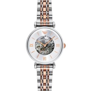 Montre femme Emporio Armani 32 mm réf. AR1992, cadran argenté, bracelet acier, mouvement automatique – vue de face | Horlova Maroc