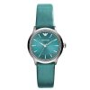 Montre femme Emporio Armani Alpha Xsmall Turquoise réf. AR1804, cadran bleu, bracelet cuir, mouvement quartz – vue de face | Horlova Maroc