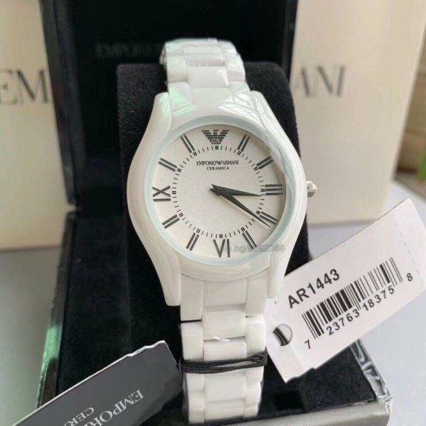 Montre femme Emporio Armani réf. AR1443, acier inoxydable, céramique, verre minéral – vue principale, Horlova Maroc