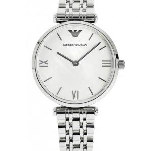 Montre femme Emporio Armani réf. AR1682, bracelet acier, mouvement quartz – vue de face | Horlova Maroc