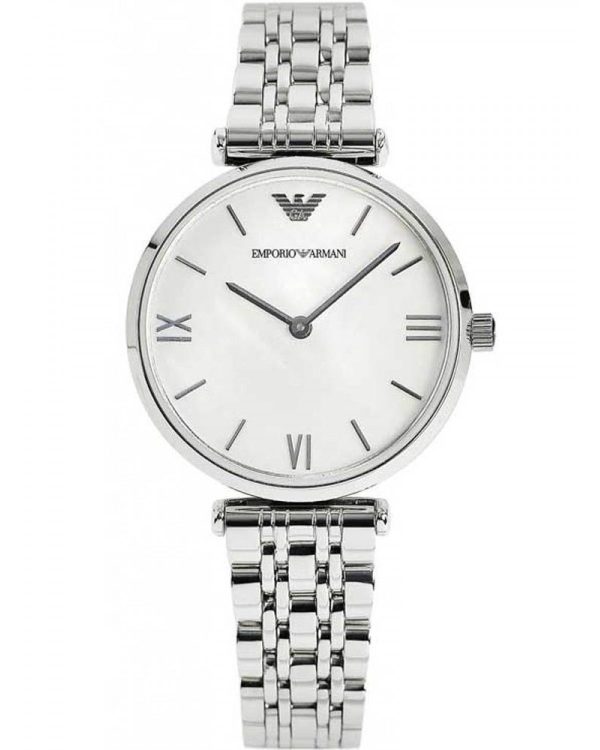 Montre femme Emporio Armani réf. AR1682, bracelet acier, mouvement quartz – vue de face | Horlova Maroc