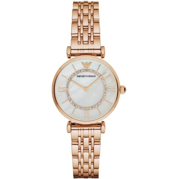 Montre femme Emporio Armani réf. AR1909, bracelet acier, mouvement quartz – vue de face | Horlova Maroc