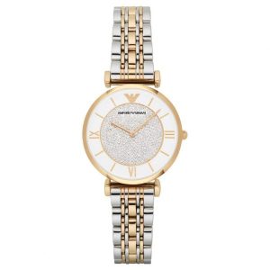 Montre femme Emporio Armani réf. AR2076, bracelet acier, mouvement quartz – vue de face | Horlova Maroc