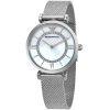 Montre femme Emporio Armani Gianni Bar 32 mm réf. AR11319, cadran blanc, bracelet maille milanaise – vue de trois-quarts