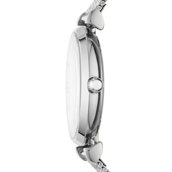 Montre femme Emporio Armani Gianni Bar 32 mm réf. AR11319, cadran blanc, bracelet maille milanaise – vue rapprochée