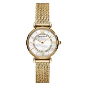 Montre femme Emporio Armani Gianni Bar 32 mm réf. AR11321, cadran nacré, bracelet acier, mouvement quartz – vue de face | Horlova Maroc