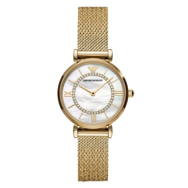 Montre femme Emporio Armani Gianni Bar 32 mm réf. AR11321, cadran nacré, bracelet acier, mouvement quartz – vue de face | Horlova Maroc