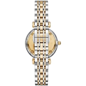 Montre femme Emporio Armani Gianni Bar 32 mm réf. AR11702, cadran beige, bracelet acier – vue de trois-quarts