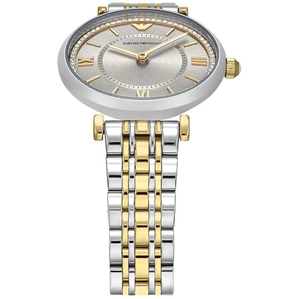 Montre femme Emporio Armani Gianni Bar 32 mm réf. AR11702, cadran beige, bracelet acier – autre angle