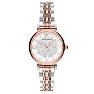 Montre femme Emporio Armani Gianni Bar 32 mm réf. AR80035, cadran blanc, mouvement quartz – vue de face | Horlova Maroc