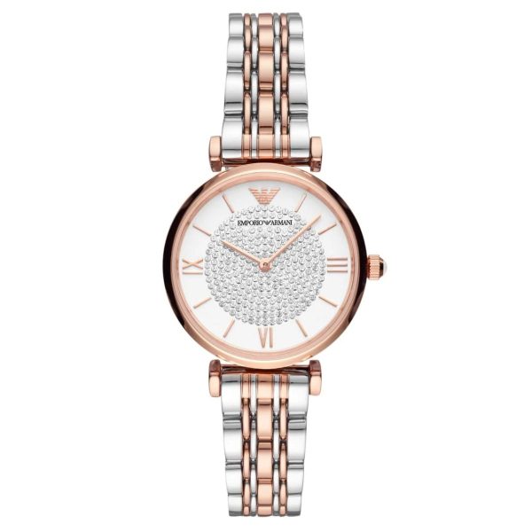 Montre femme Emporio Armani Gianni Bar 32 mm réf. AR80035, cadran blanc, mouvement quartz – vue de face | Horlova Maroc