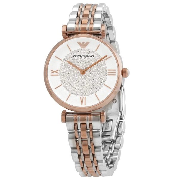 Montre femme Emporio Armani Gianni Bar 32 mm réf. AR80035, cadran blanc – vue de trois-quarts