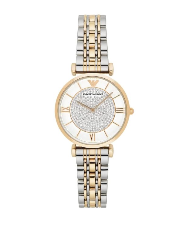 Montre femme Emporio Armani Gianni Bar 32 mm réf. AR8031, cadran blanc, mouvement quartz – vue de face | Horlova Maroc