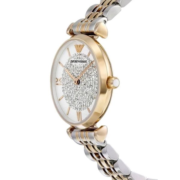 Montre femme Emporio Armani Gianni Bar 32 mm réf. AR8031, cadran blanc, mouvement quartz – vue rapprochée
