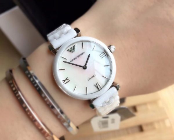 Montre femme Emporio Armani Giannti Bar réf. AR1485, mouvement quartz, boîtier 30 mm, céramique – vue principale, Horlova Maroc
