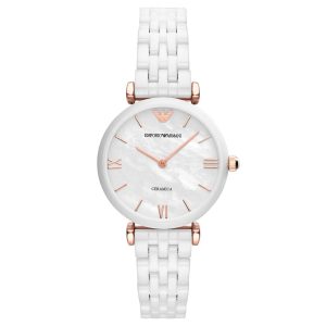 Montre femme Emporio Armani Ontre 32 mm réf. AR1486, cadran blanc, mouvement quartz – vue de face | Horlova Maroc