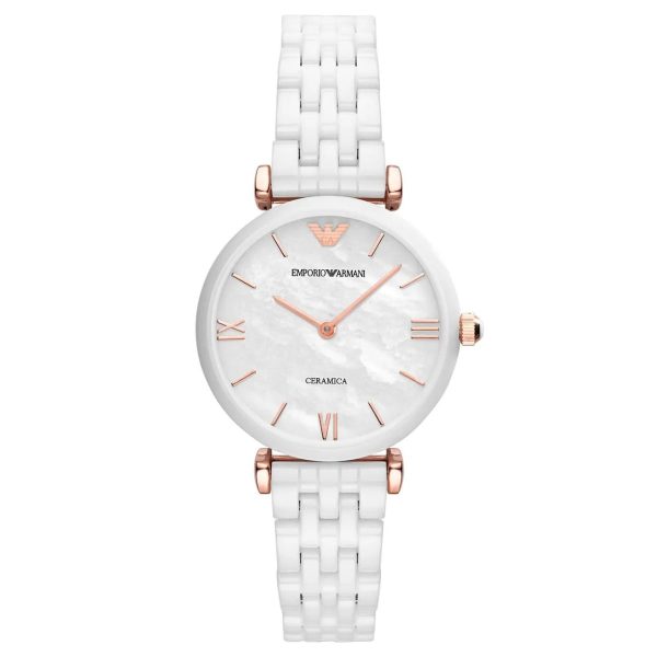 Montre femme Emporio Armani Ontre 32 mm réf. AR1486, cadran blanc, mouvement quartz – vue de face | Horlova Maroc