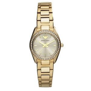 Montre femme Emporio Armani Tazio Small 26 mm réf. AR6031, cadran gris, mouvement quartz – vue de face | Horlova Maroc
