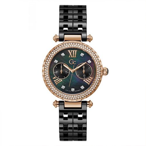 Montre femme Gc 36 mm réf. Y71007L2MF, cadran noir, bracelet céramique, mouvement quartz – vue de face | Horlova Maroc