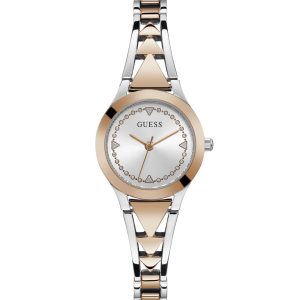 Montre femme Guess 26 mm réf. GW0609L3, cadran argenté, mouvement quartz – vue de face | Horlova Maroc
