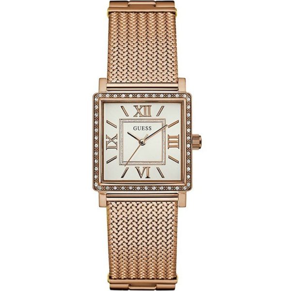 Montre femme Guess 28 mm réf. W0826L3, bracelet acier, mouvement quartz – vue de face | Horlova Maroc