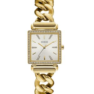 Montre femme Guess 28 mm réf. W1030L2, bracelet acier, mouvement quartz – vue de face | Horlova Maroc