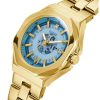Montre femme Guess 34 mm réf. GW0551L2, cadran bleu, bracelet acier, mouvement quartz – vue de trois-quarts