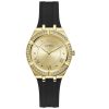 Montre femme Guess 36 mm réf. GW0034L1, cadran doré, bracelet silicone, mouvement quartz – vue de face | Horlova Maroc