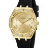 Montre femme Guess 36 mm réf. GW0034L1, cadran doré, bracelet silicone – vue de trois-quarts