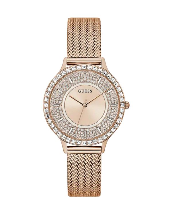 Montre femme Guess 38 mm réf. GW0402L3, bracelet acier, mouvement quartz – vue de face | Horlova Maroc
