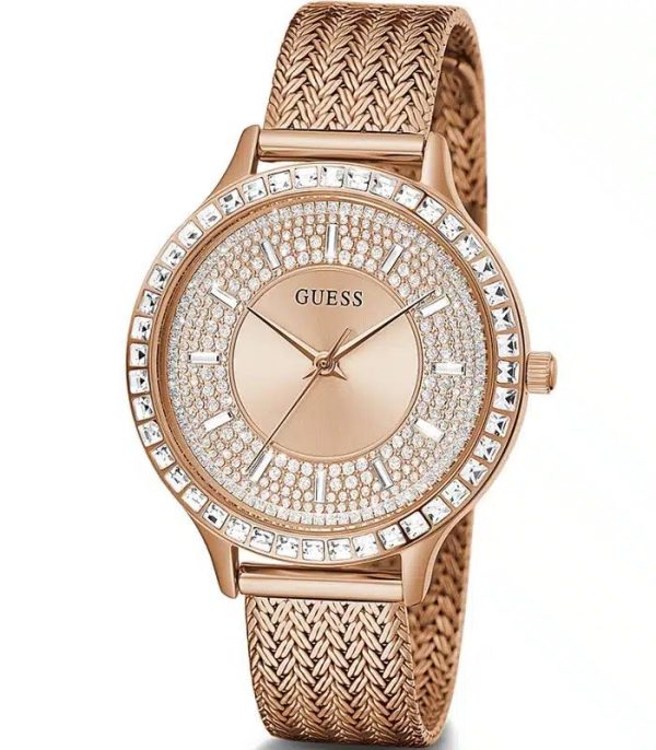 Montre femme Guess 38 mm réf. GW0402L3, bracelet acier, mouvement quartz – vue de trois-quarts