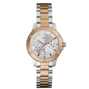 Montre femme Guess 45 mm réf. W0443L4, cadran gris, bracelet acier, mouvement quartz – vue de face | Horlova Maroc