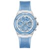 Montre femme Guess Athena 39 mm réf. GW0409L1, cadran bleu, bracelet silicone, mouvement quartz – vue de face | Horlova Maroc