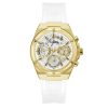 Montre femme Guess Athena 39 mm réf. GW0409L2, cadran argenté, bracelet silicone, mouvement quartz – vue de face | Horlova Maroc