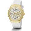 Montre femme Guess Athena 39 mm réf. GW0409L2, cadran argenté, bracelet silicone – vue de trois-quarts