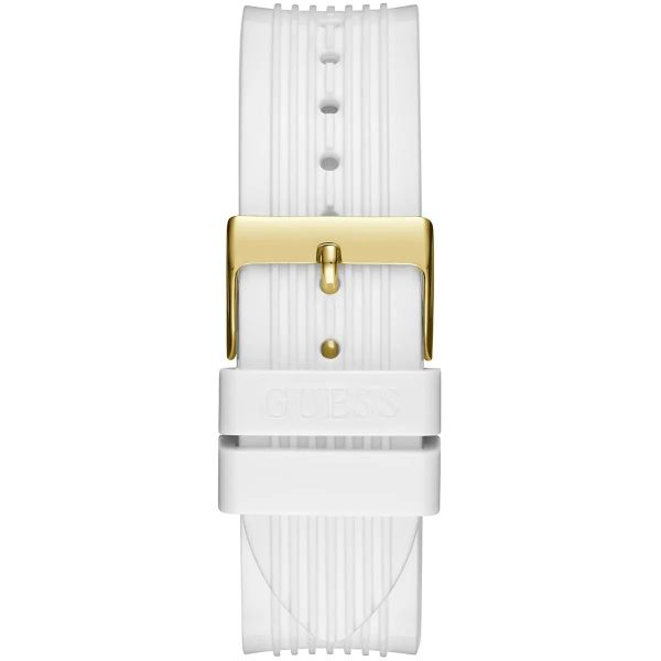 Montre femme Guess Athena 39 mm réf. GW0409L2, cadran argenté, bracelet silicone – autre angle