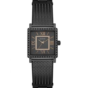 Montre femme Guess Black réf. W0826L4, cadran gris, bracelet acier, mouvement quartz – vue de face | Horlova Maroc